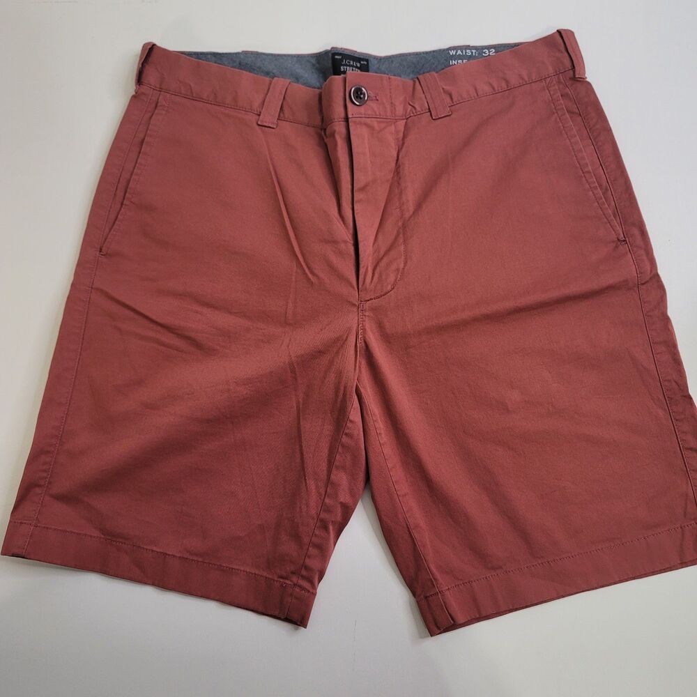 J.Crew Mens Shorts 32"x 9 " Flat Front Chino Casual Classic Stretch Burnt Clay